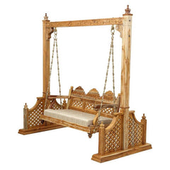 Handmade Indian Furniture Carved Teak Wood Jhula Swing Natural Finish