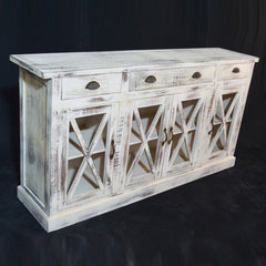 French Style X design Glass Door Sideboard